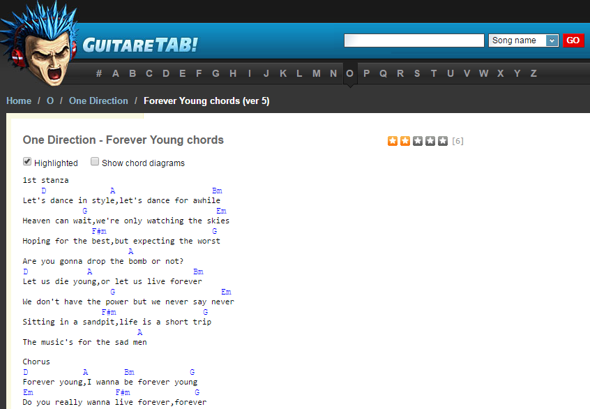 Guitartab   это популярный сайт, на котором размещены тысячи бесплатных гитарных аккордов