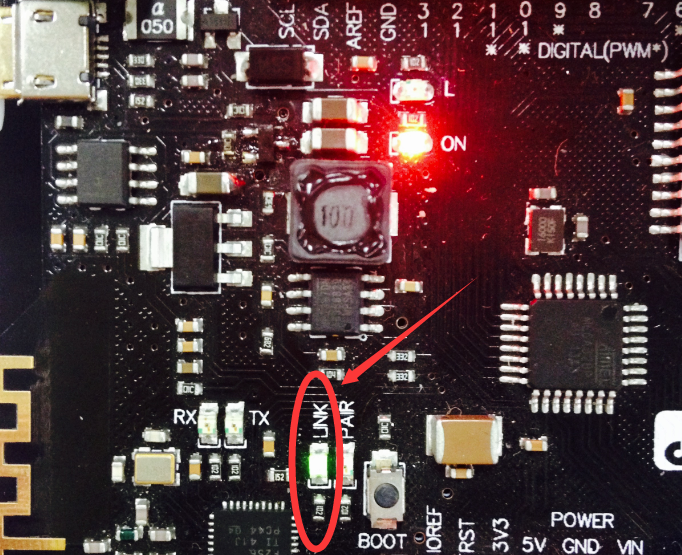 В то же время загорится светодиод LINK на плате, это означает, что ваш iPhone был подключен к контроллеру Romeo BLE